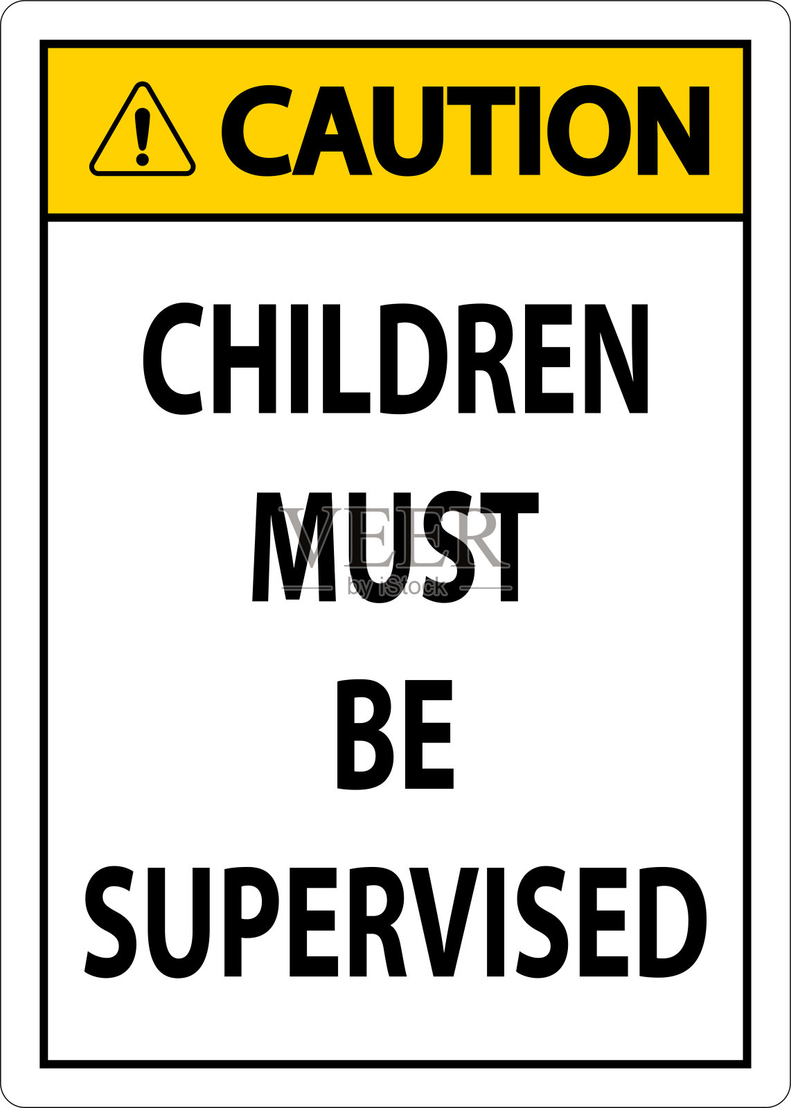 泳池安全标志警告,儿童必须在监督下插画图片素材