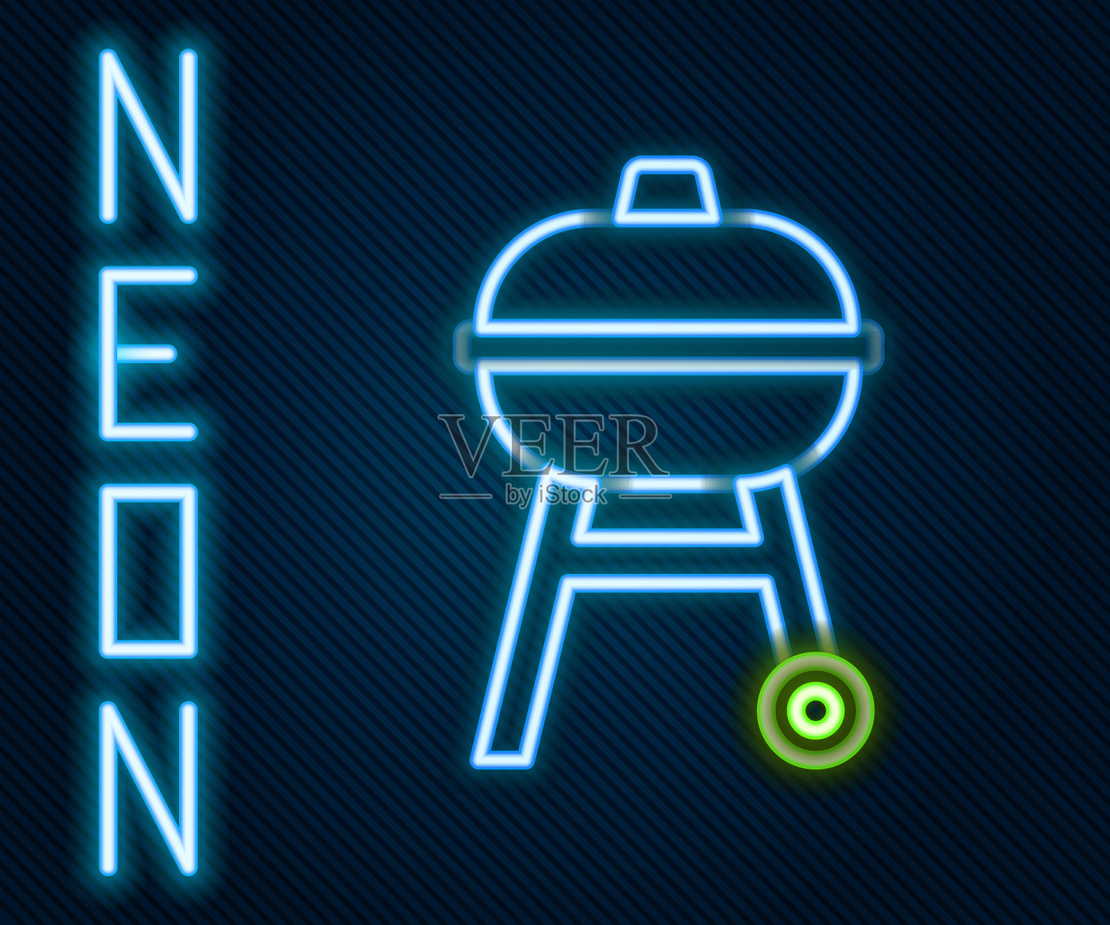 发光的霓虹灯线烧烤图标孤立的黑色背景。烧烤派对。色彩缤纷的轮廓概念。向量插画图片素材