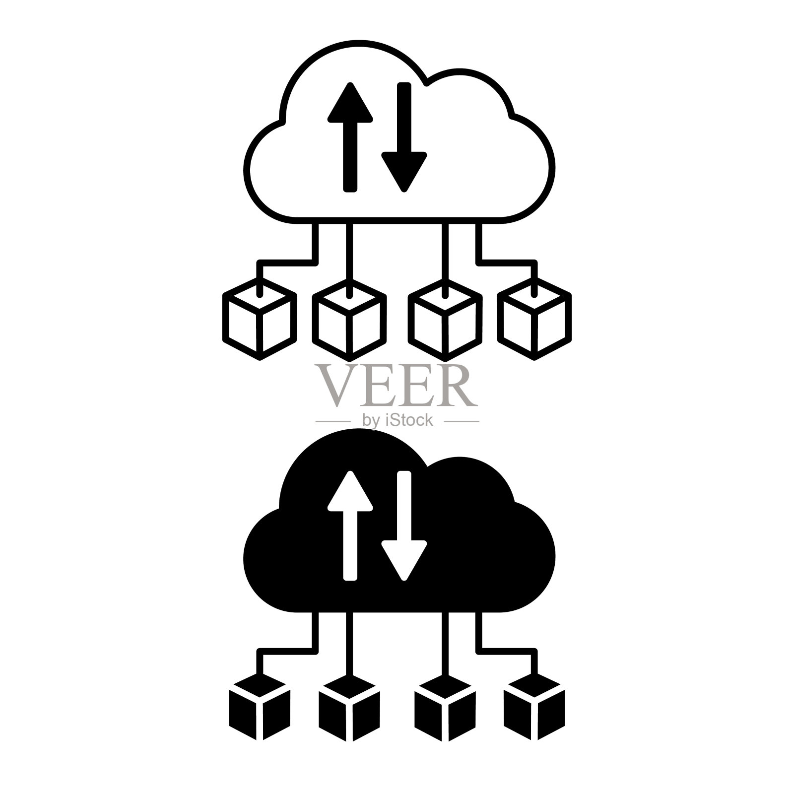 云计算图标。黑白图标。连接到计算机云的矢量插图。技术概念插画图片素材