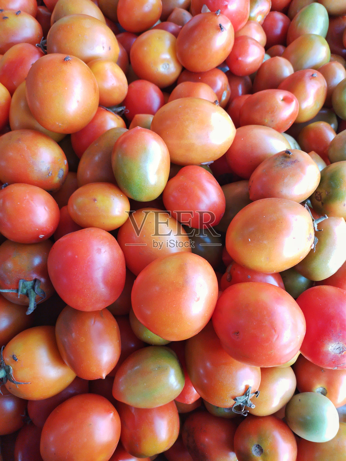 传统市场上展示的一束新鲜西红柿的全画框。小型企业照片摄影图片