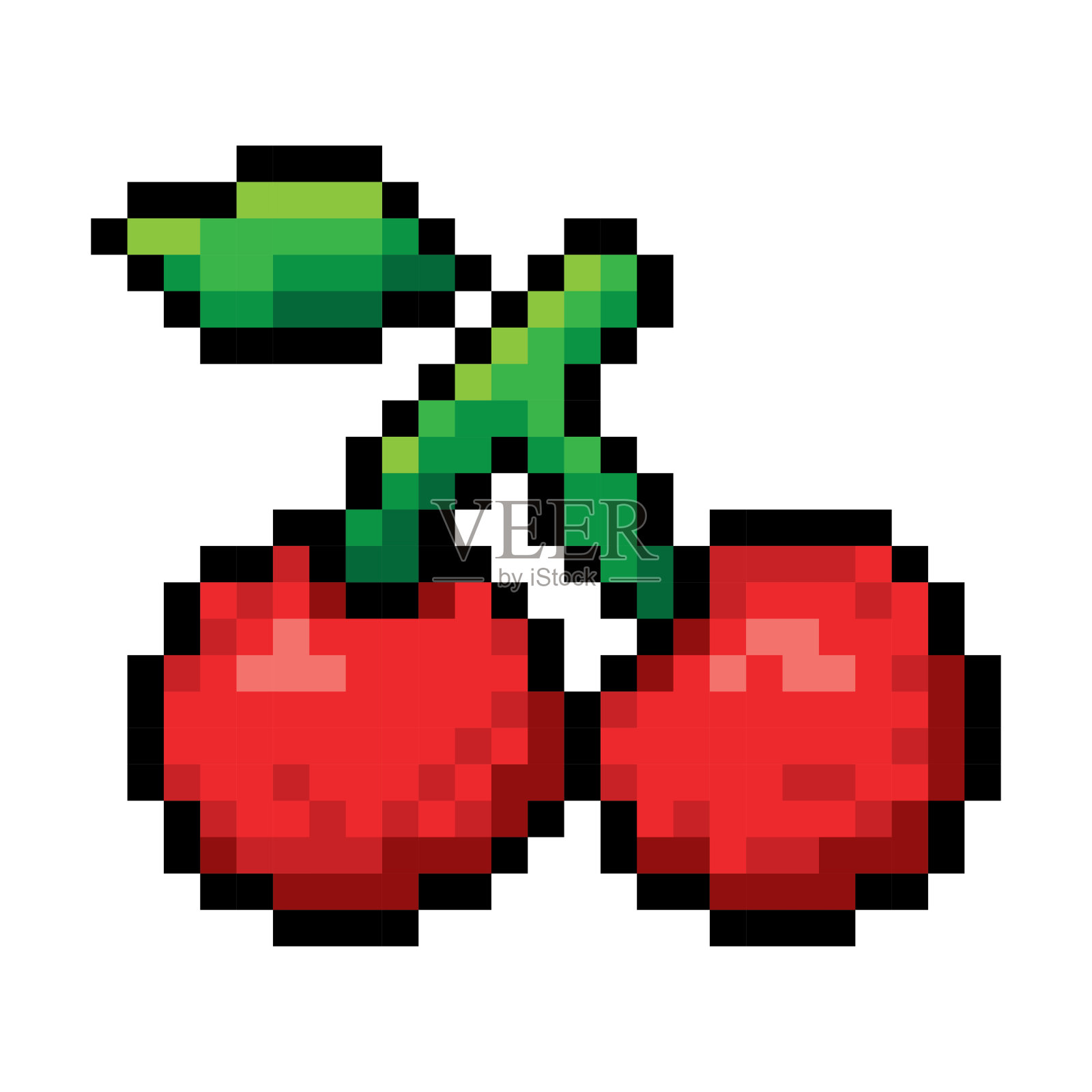 红樱桃像素风格孤立在白色背景插画图片素材