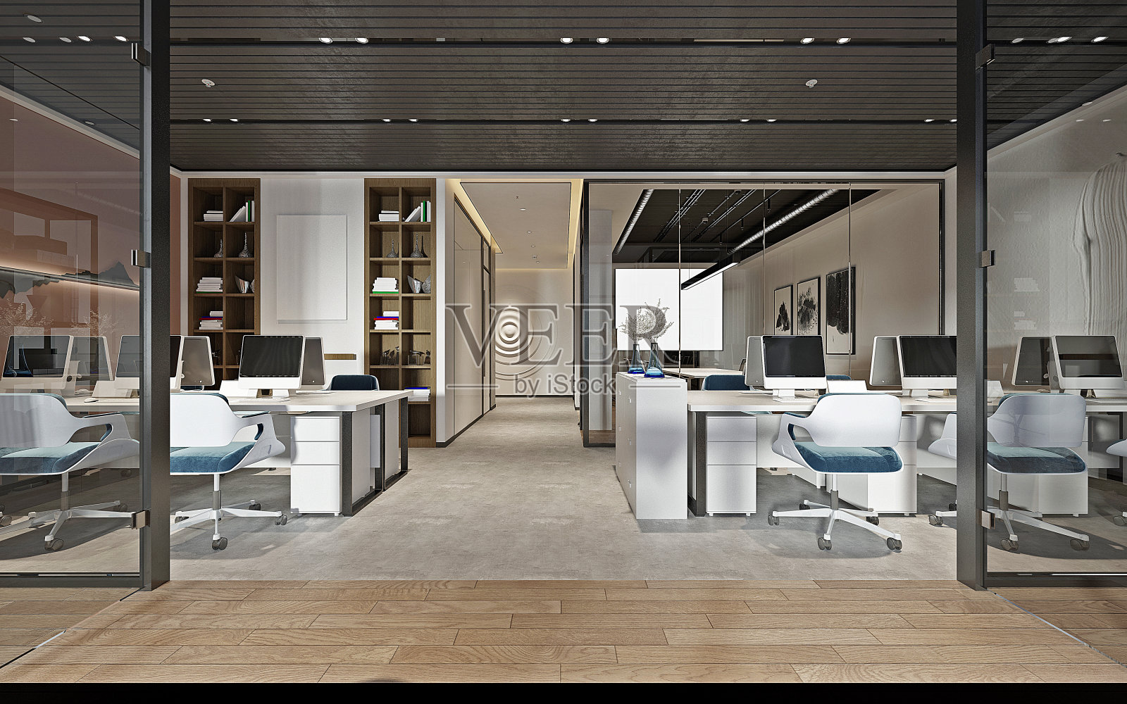 现代办公室内的3d渲染照片摄影图片