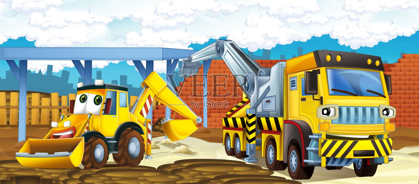 卡通场景,工业建设现场,齿轮或儿童交通插图插画图片素材