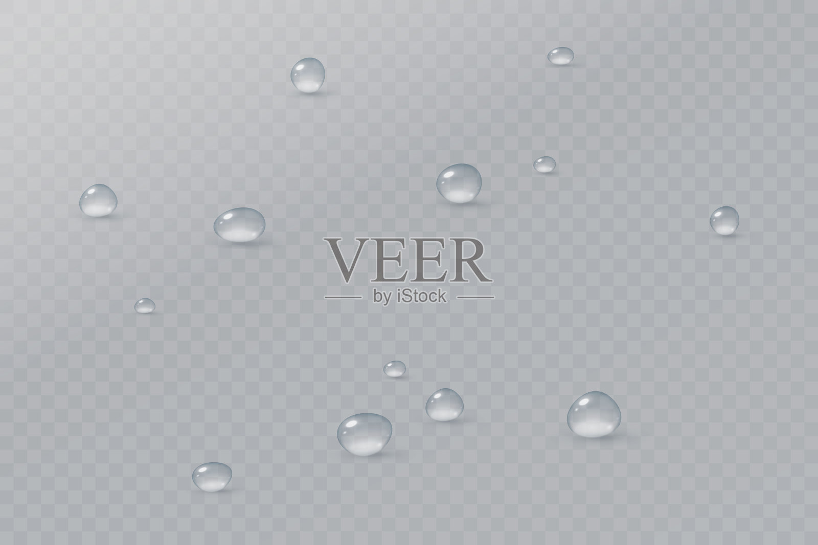 现实的矢量水滴在透明的光背景。水凝结在表面与光反射和逼真的阴影。三维矢量图插画图片素材