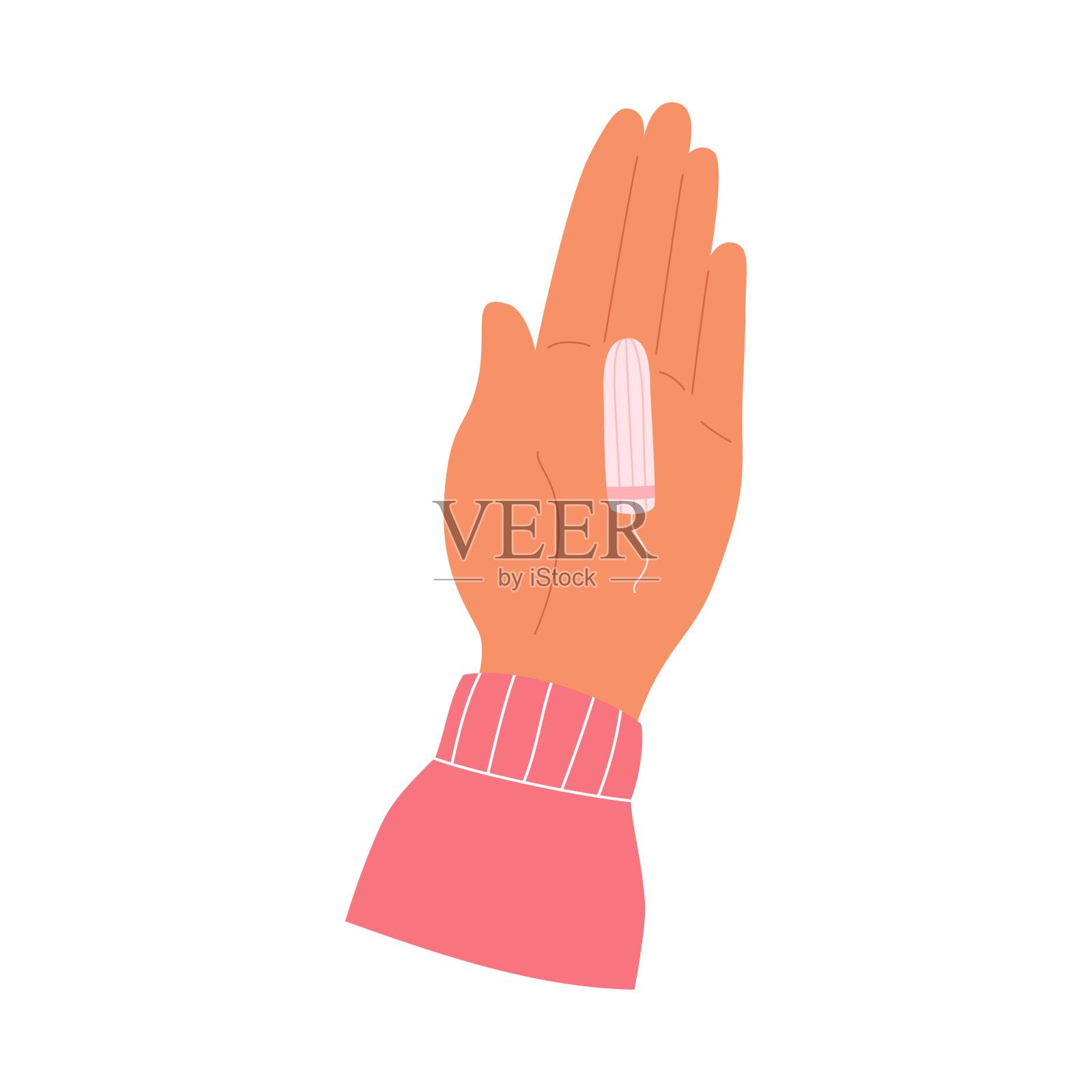 女性经期手持卫生棉条。卫生月经护理。向量插画图片素材