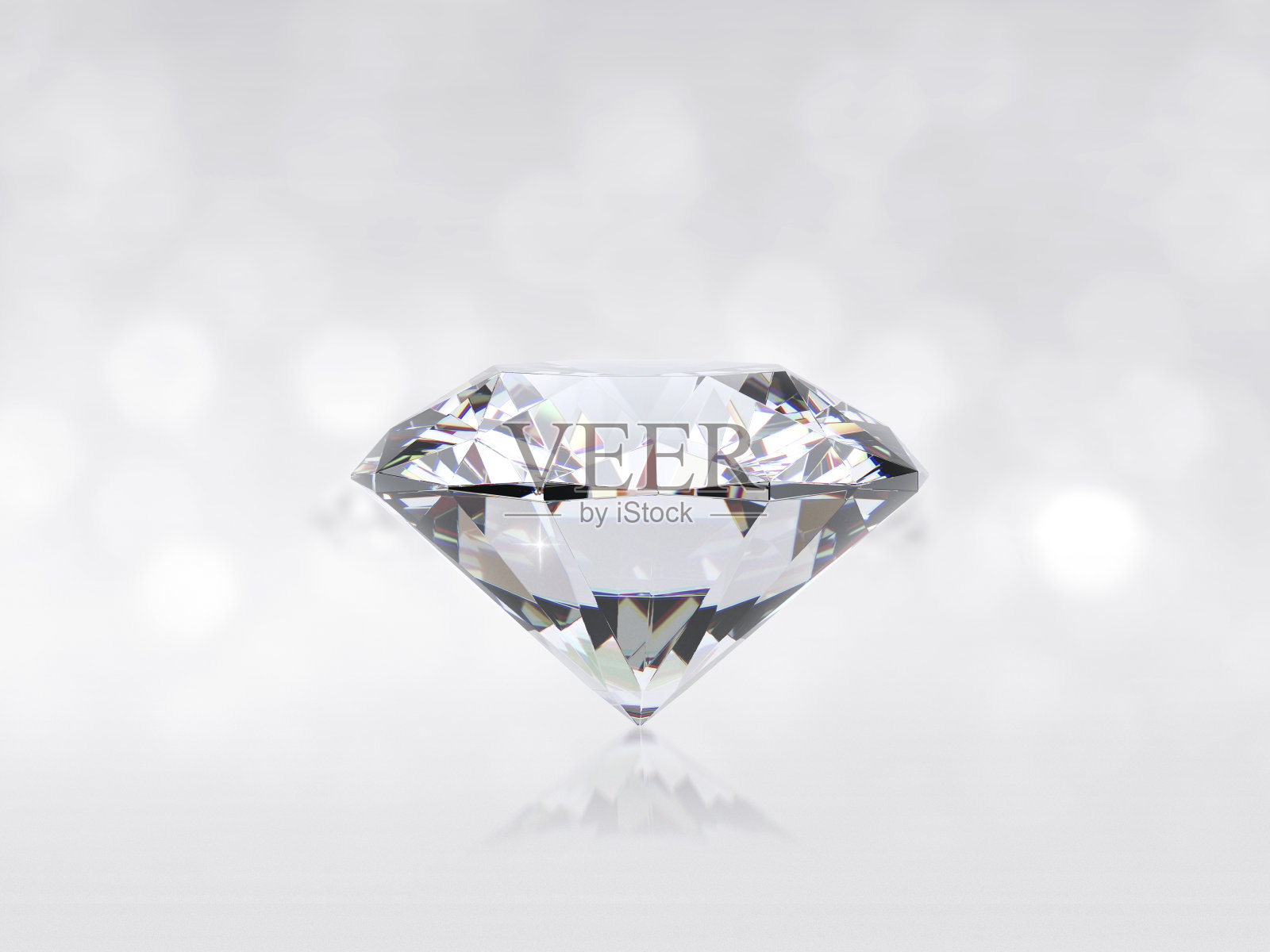 仍然用昂贵的切割钻石在白色的背景前,反射在地面上。大量的文案空间照片摄影图片