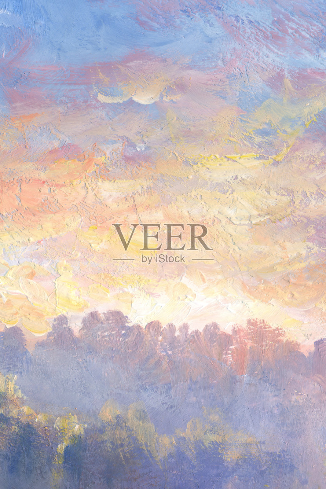 夏日夕阳,油画插画图片素材