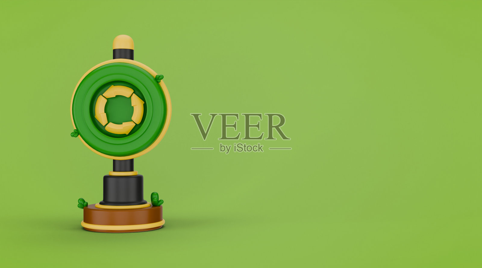 3d回收区域符号。3d渲染插图孤立的绿色背景与复制空间和可持续发展的主题。照片摄影图片