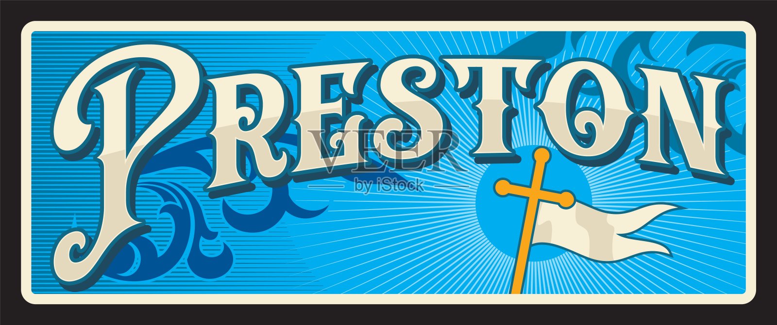 普雷斯顿英格兰旅游贴纸或旅游牌照插画图片素材