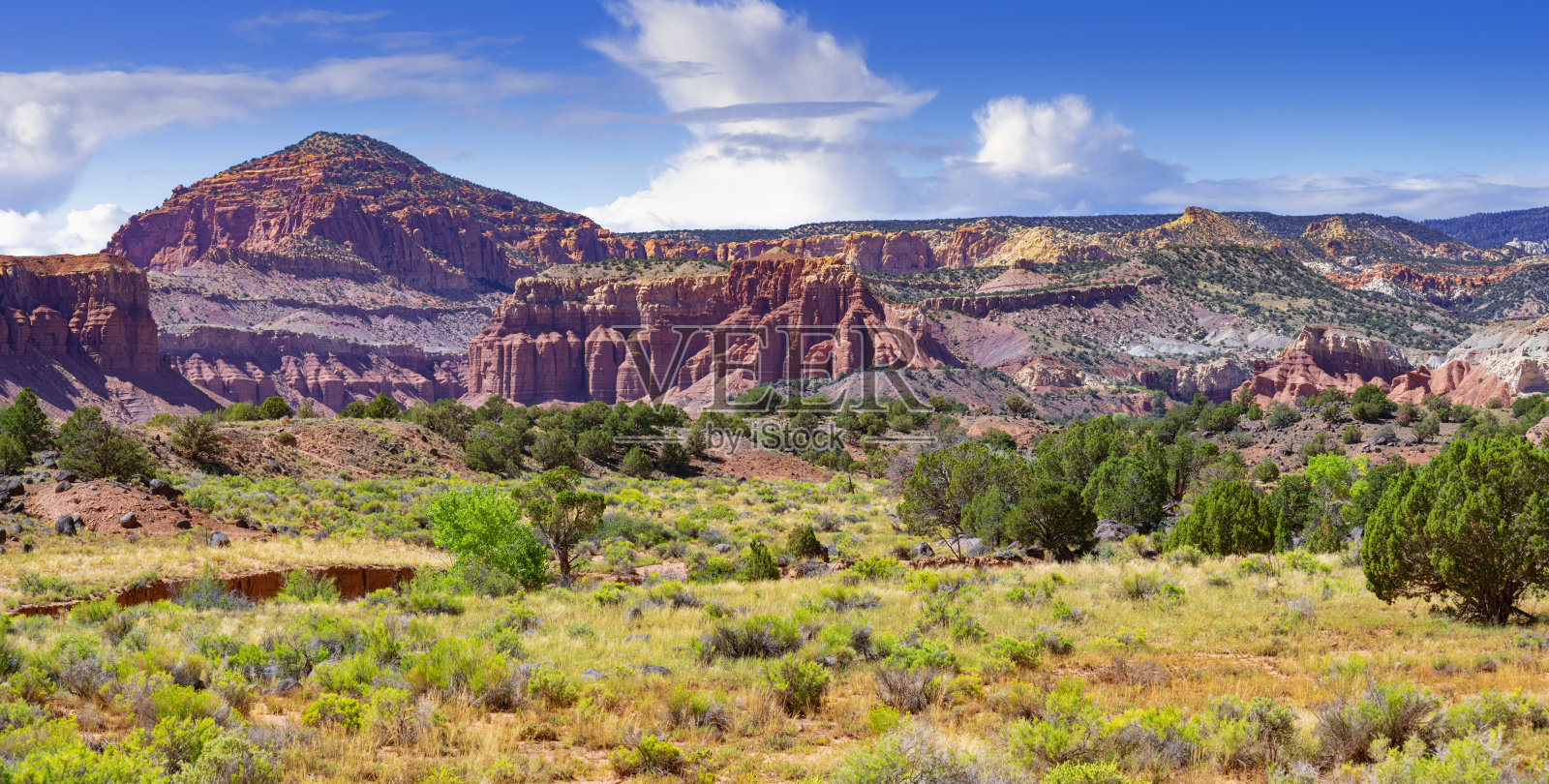 犹他州国会暗礁国家公园的悬崖和山丘公路照片摄影图片