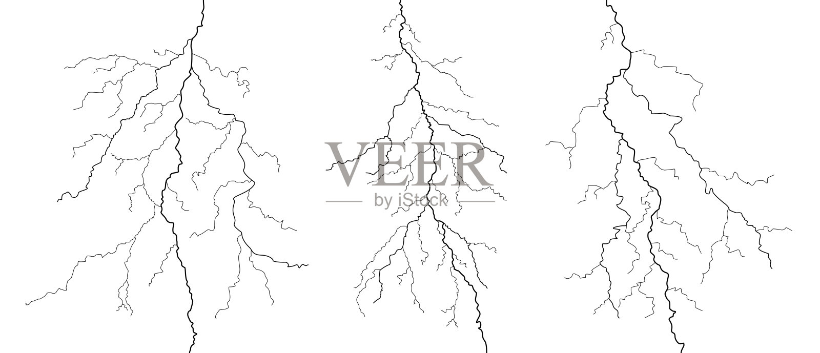 闪电、放电图解。雷暴、雷和雨的属性。插画图片素材