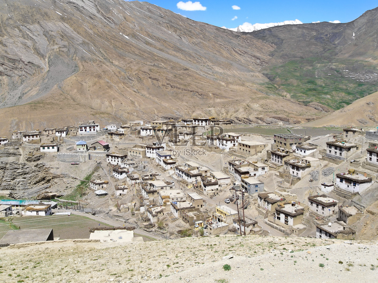 斯皮提山谷的Kibber村。印度喜马拉雅山脉。照片摄影图片