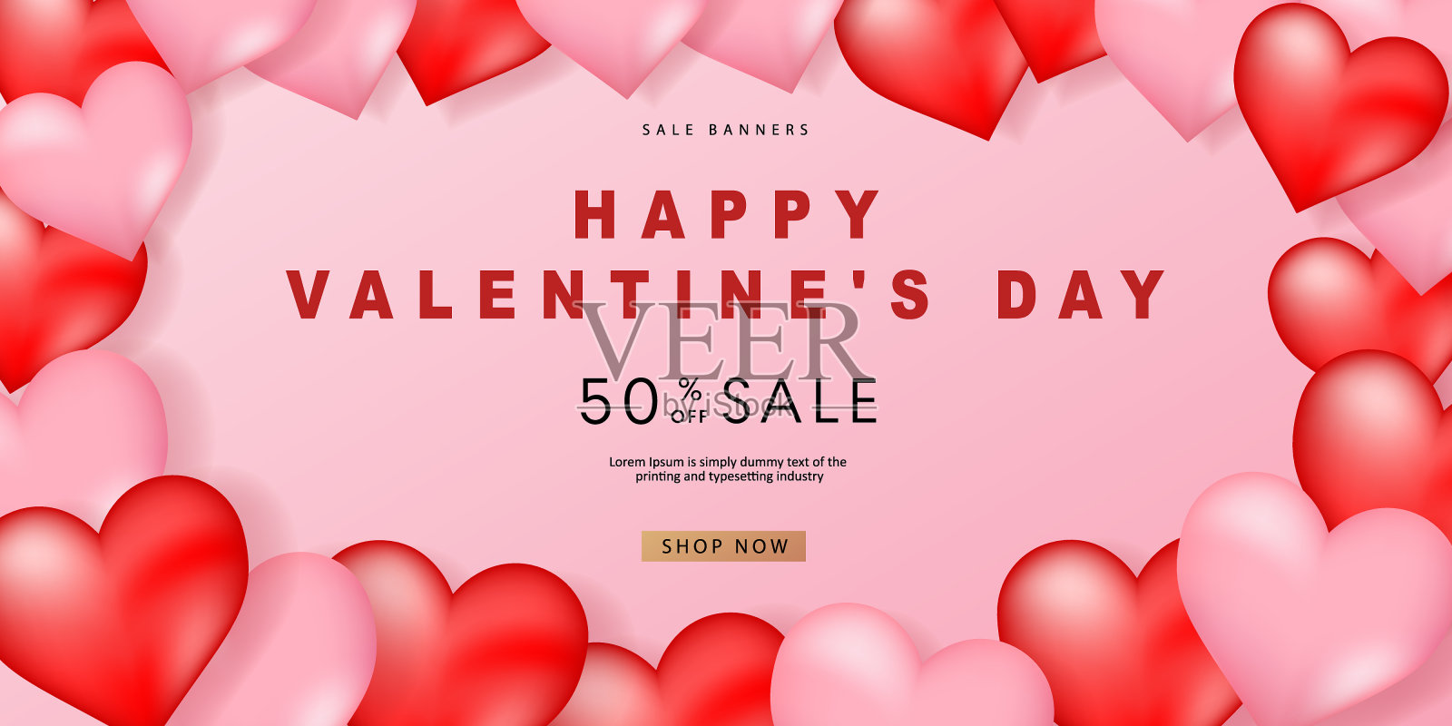 情人节横幅社交媒体帖子,移动应用程序,海报,背景,数字营销,促销背景,卡片设计。浪漫的3d风格与心。矢量插图。插画图片素材