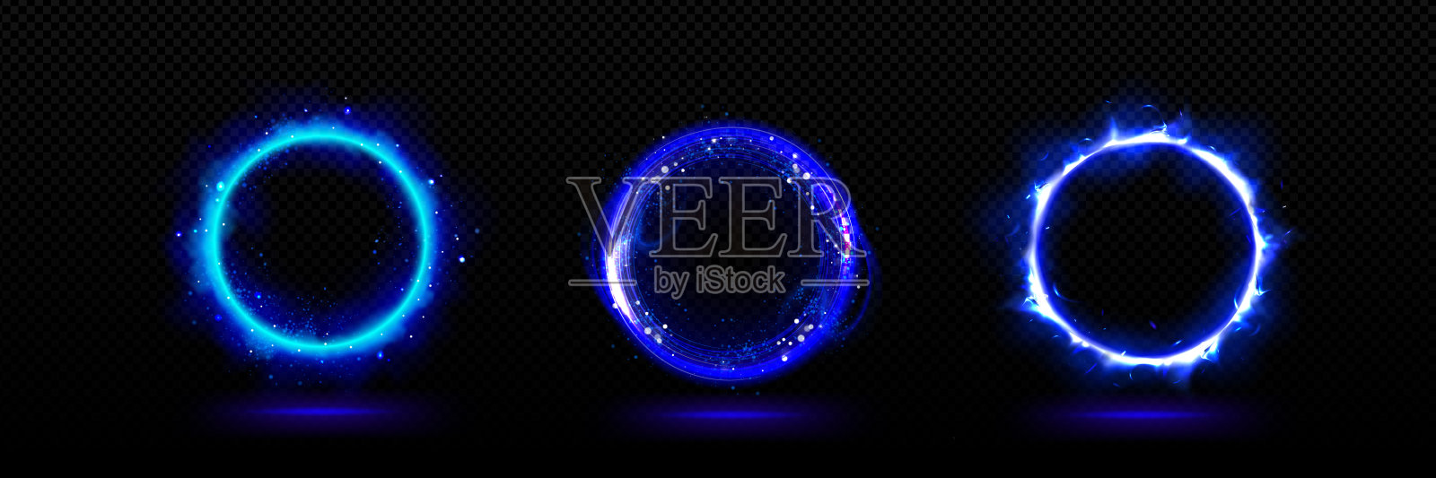 蓝色霓虹3d魔法光辉光效果圆门户插画图片素材