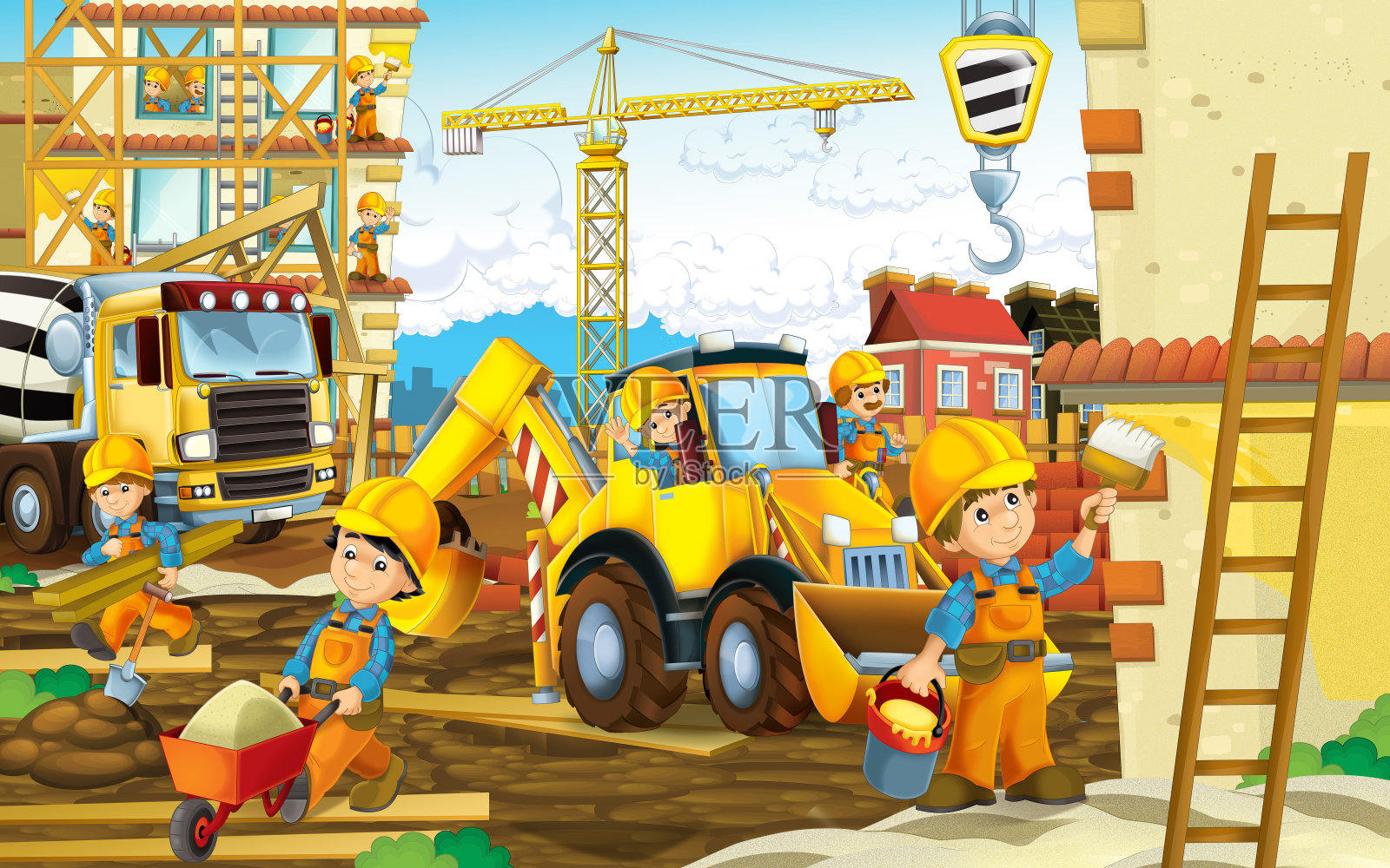 卡通场景,工业建设现场,齿轮或儿童交通插图插画图片素材