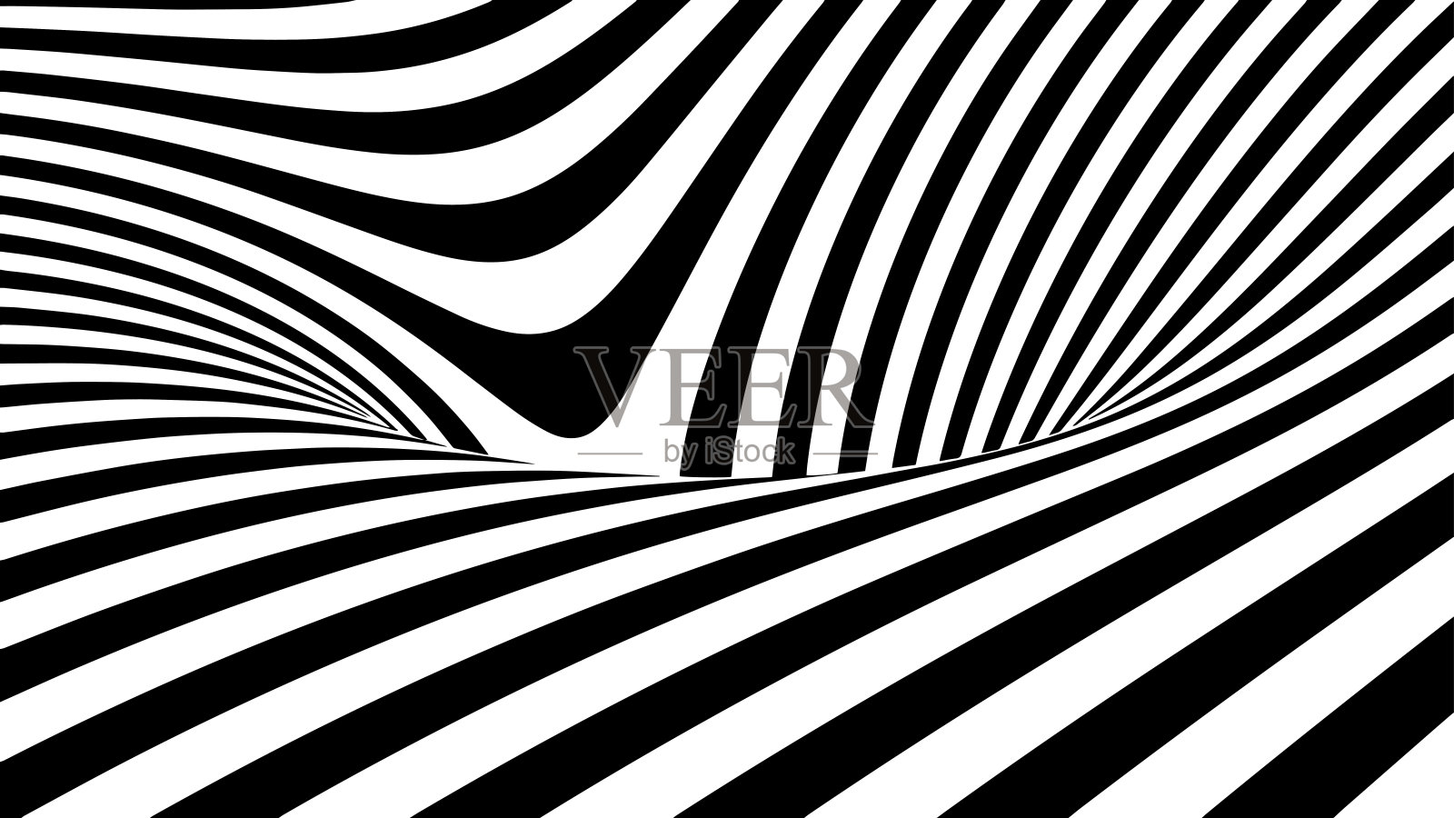 抽象的未来主义背景的黑白曲线。扭曲矢量插图。插画图片素材