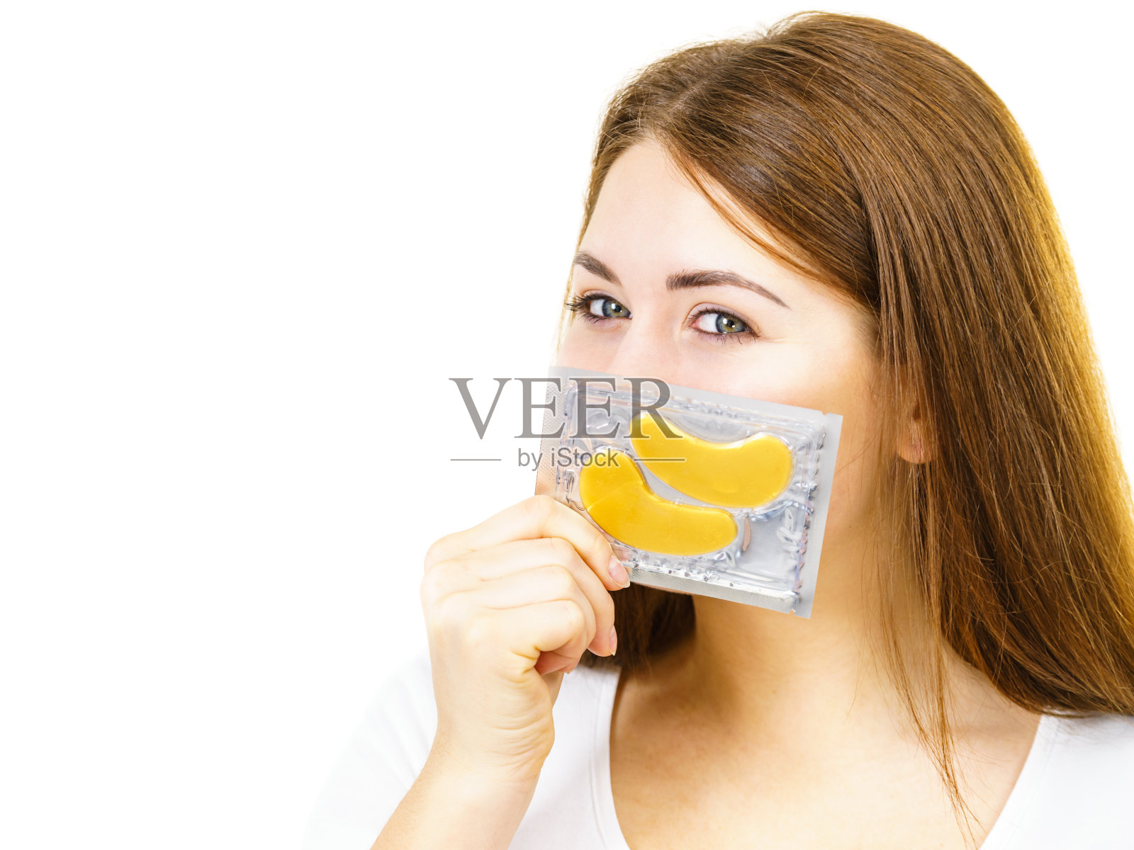 女士准备用金色眼罩照片摄影图片