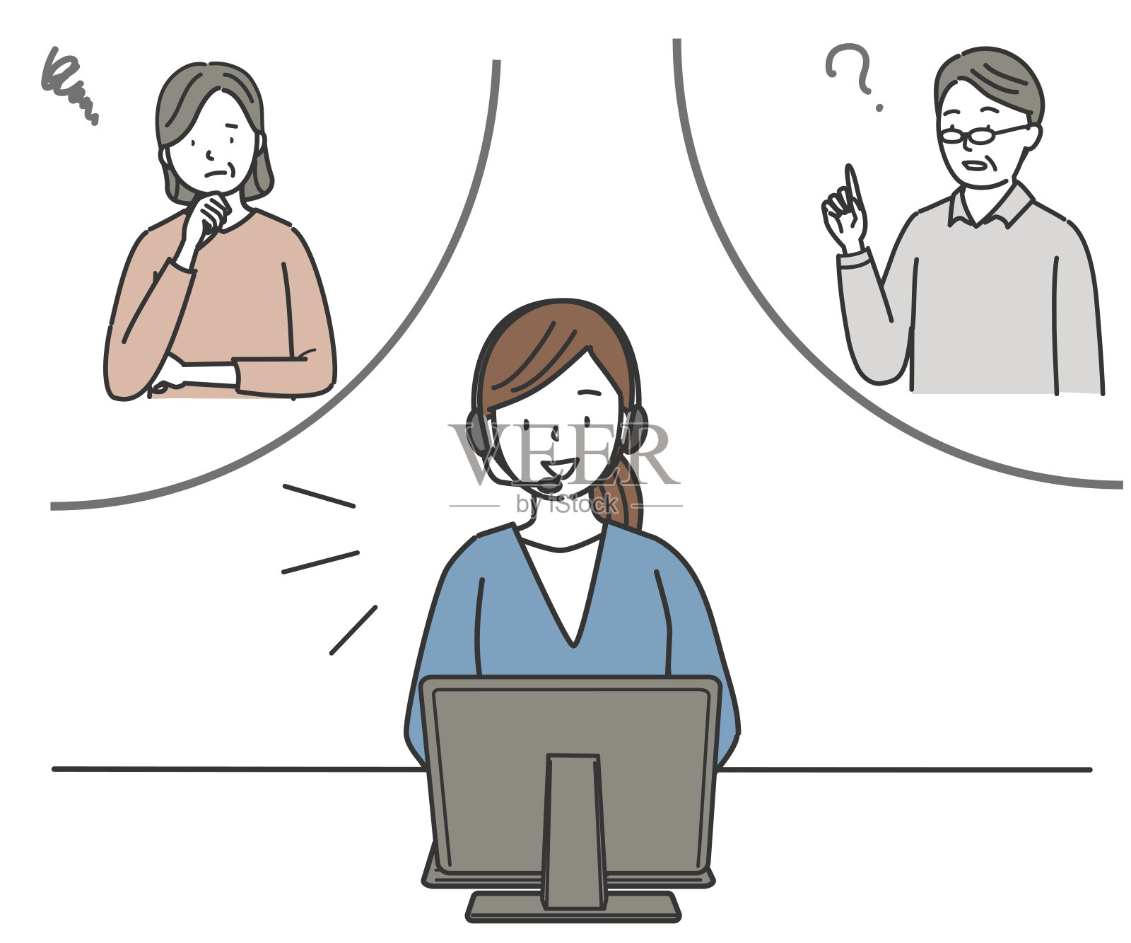呼叫中心的接线员正在和老人谈话插画图片素材