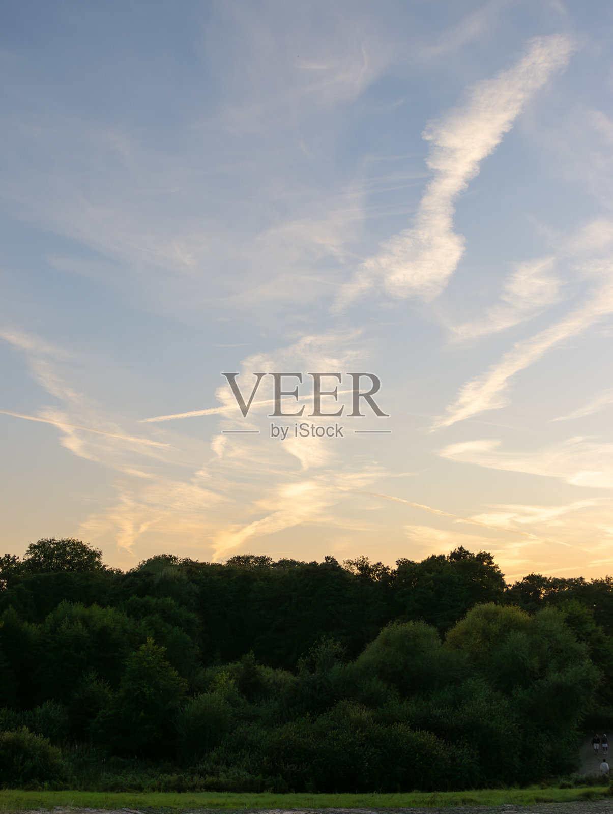 幻想性视错觉。地平线上有树和彩色的天空。照片摄影图片