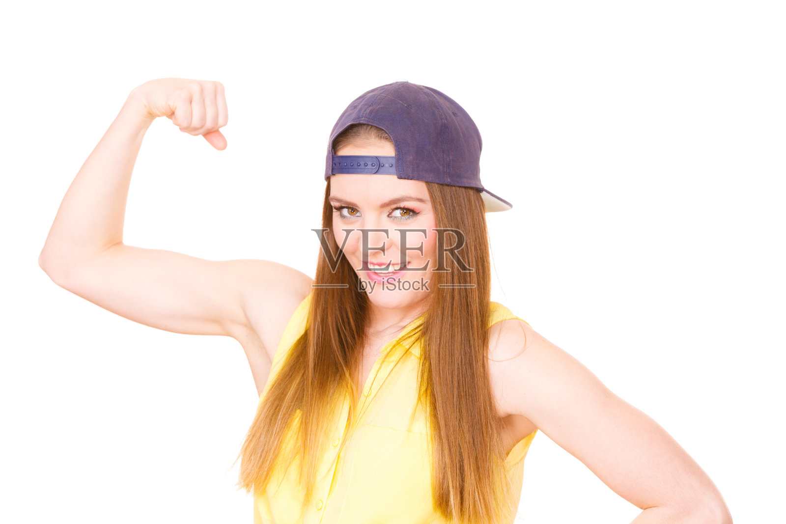 女性休闲风格展示肌肉二头肌照片摄影图片