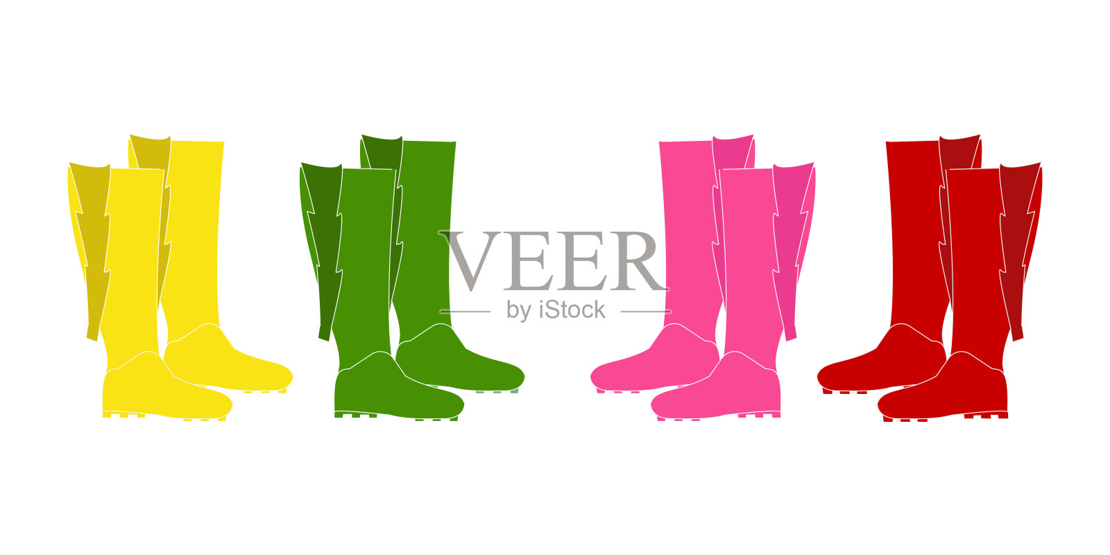 女式彩色橡胶或皮革高筒靴插画图片素材