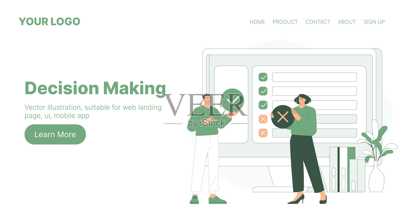 决策。网页登陆页设计。平面卡通矢量插图。插画图片素材
