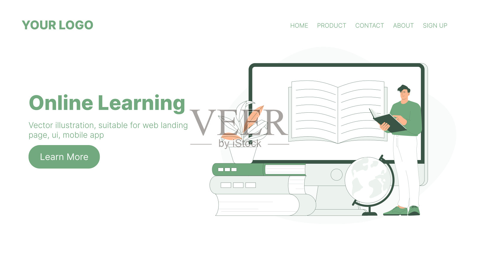 在线学习。网页登陆页设计。平面卡通矢量插图。插画图片素材