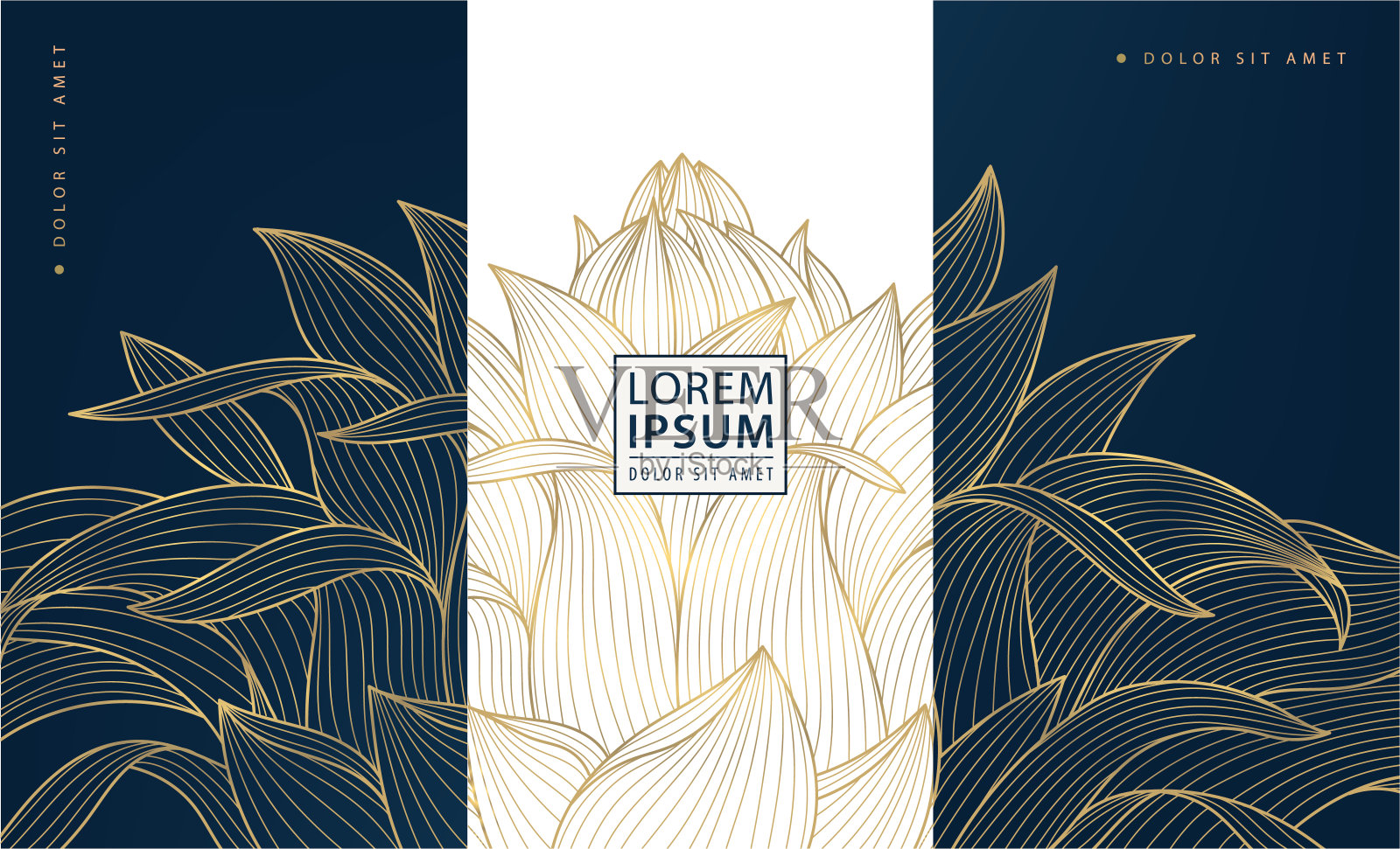 矢量集莲花设计,豪华艺术插图,亚洲花卉线装饰。用于美容、婚礼酒店、水疗、瑜伽设计。插画图片素材