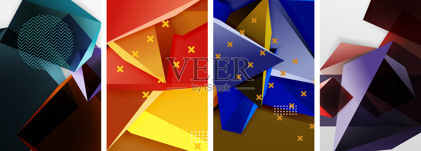 新潮的低聚三维三角形形状和其他几何元素的背景设计壁纸,名片,封面,海报,横幅,小册子,标题,网站插画图片素材