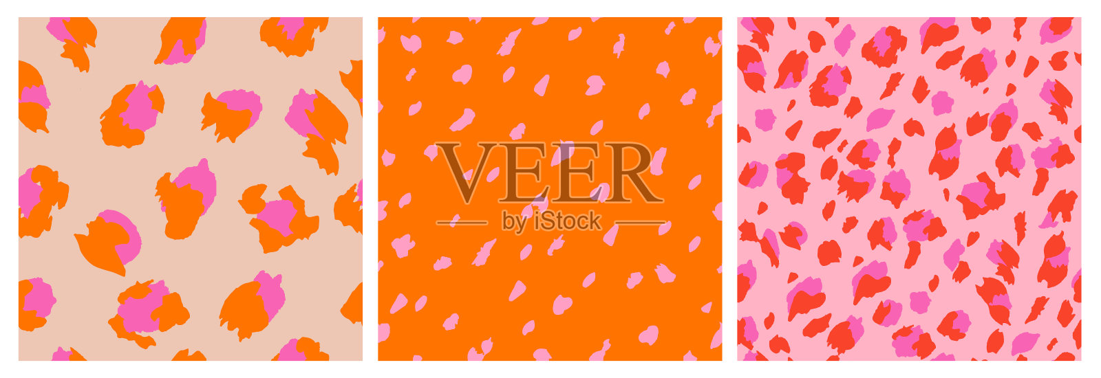 一套抽象豹皮无缝图案。动物图案。几何民俗装饰的背景,背景,封面,壁纸,时尚,家居装饰。矢量插图。插画图片素材