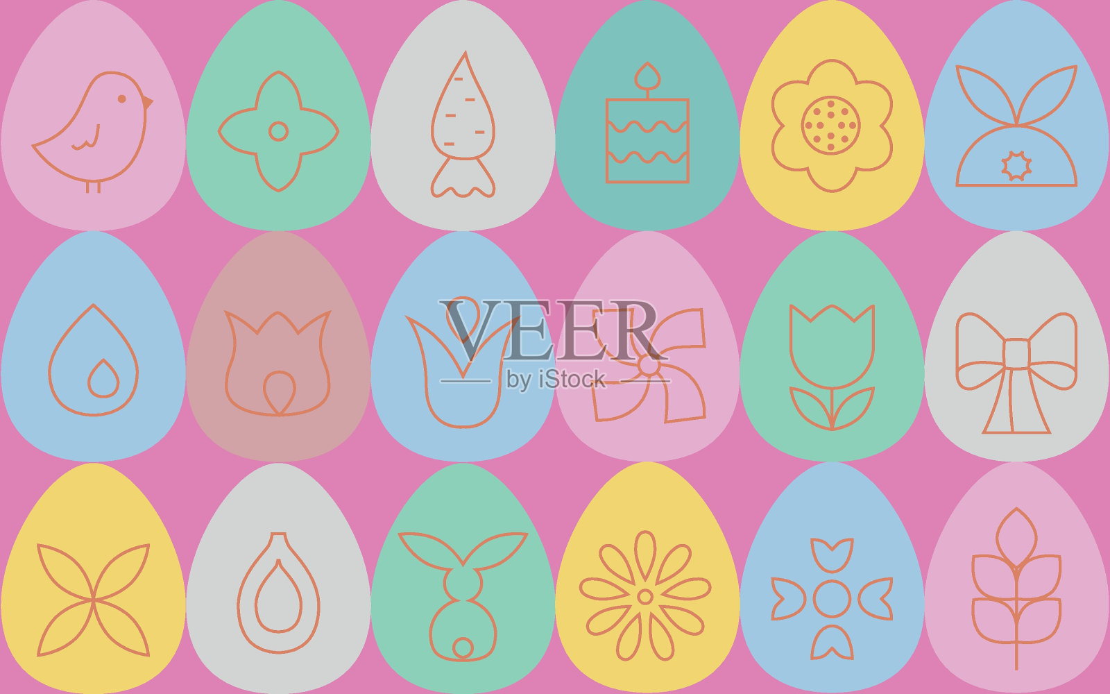 复活节快乐无缝图案与复活节彩蛋形状。抽象几何矢量粉红色背景包装纸,横幅。插画图片素材