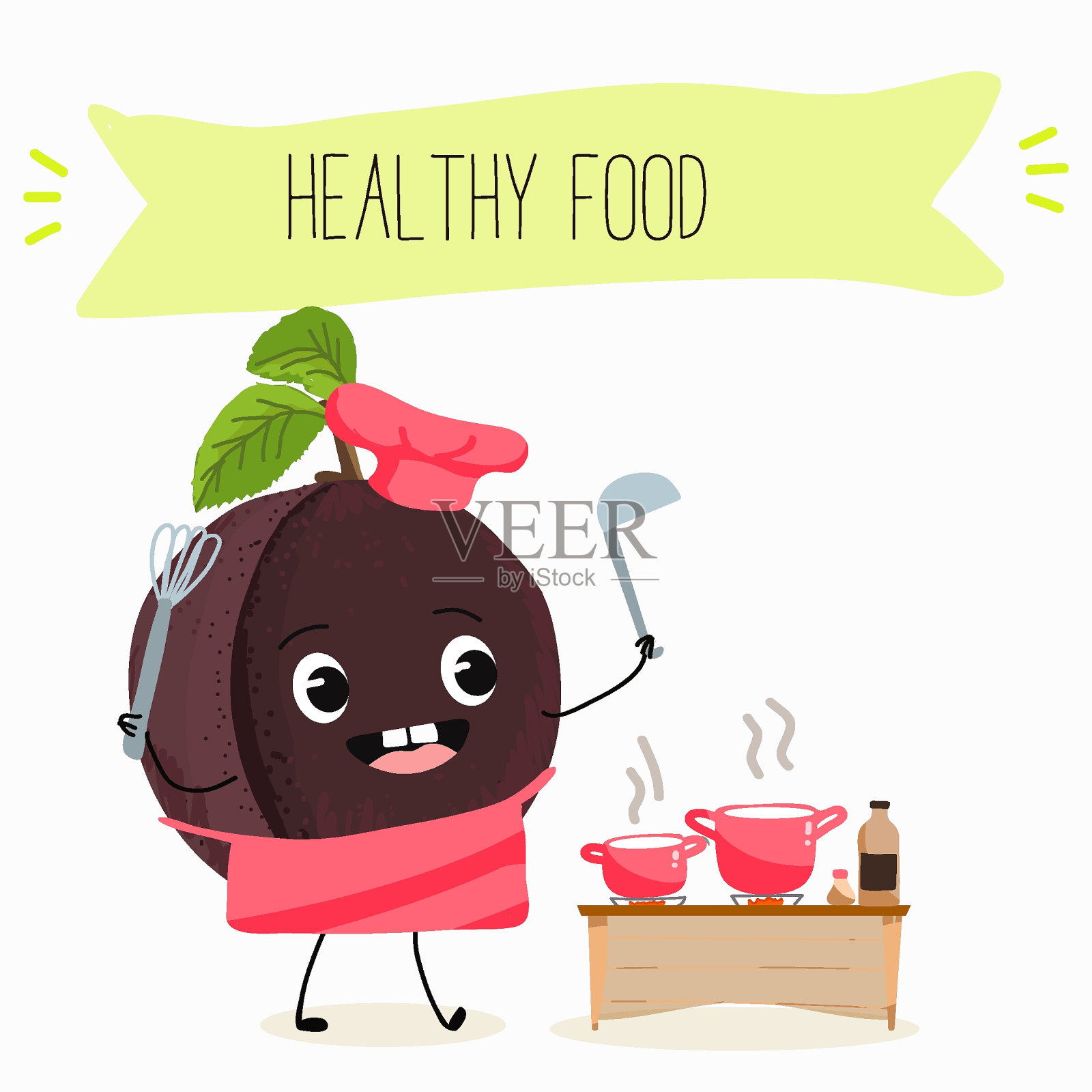 可爱的卡通樱桃树人物与不同的活动。平面矢量插图,有趣的水果。有机食品。插画图片素材