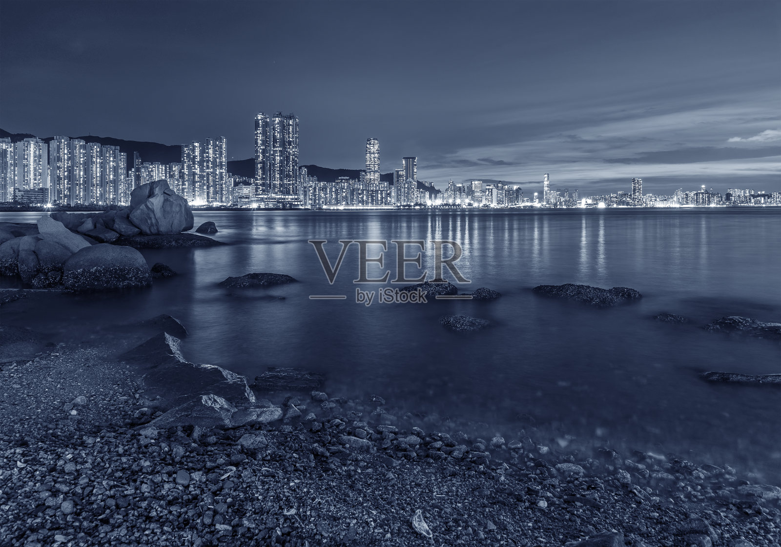 香港维多利亚港的夜景照片摄影图片