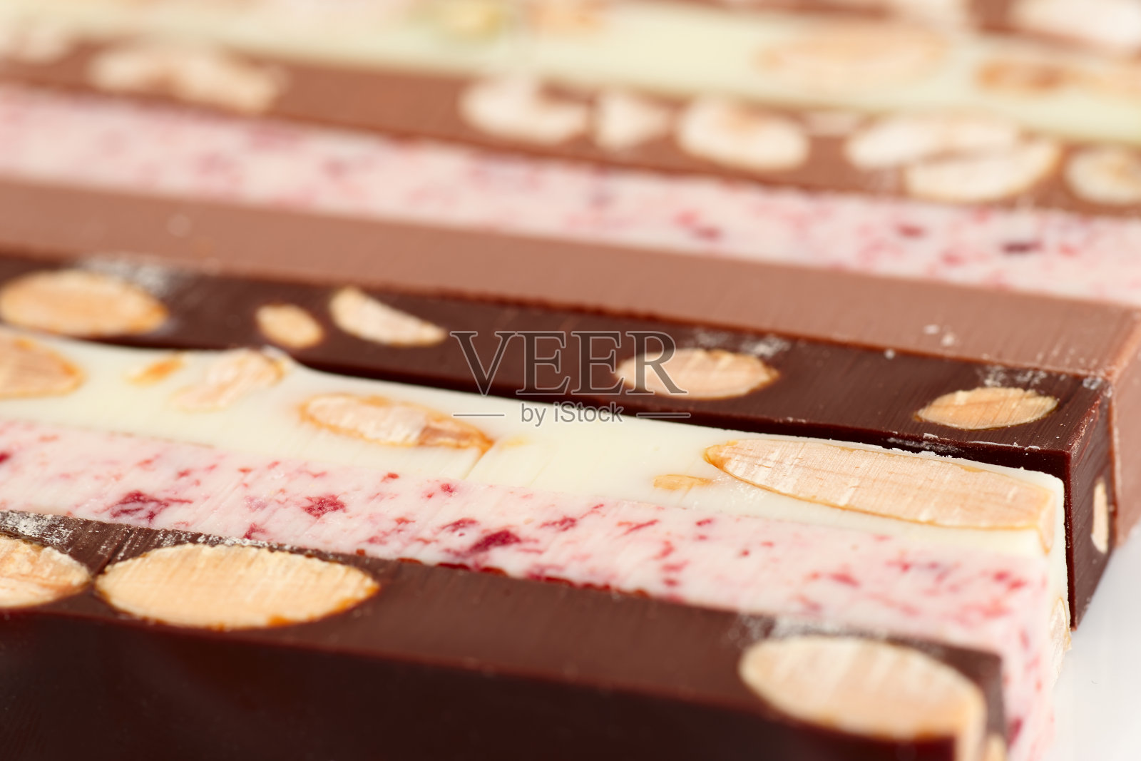 一组不同的巧克力棒,特写镜头照片摄影图片
