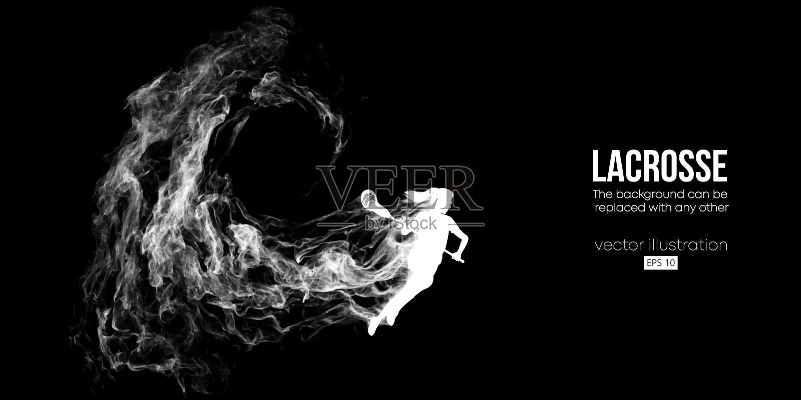 一个长曲棍球运动员在黑色背景上的抽象轮廓。长曲棍球运动员正在投球。矢量图插画图片素材