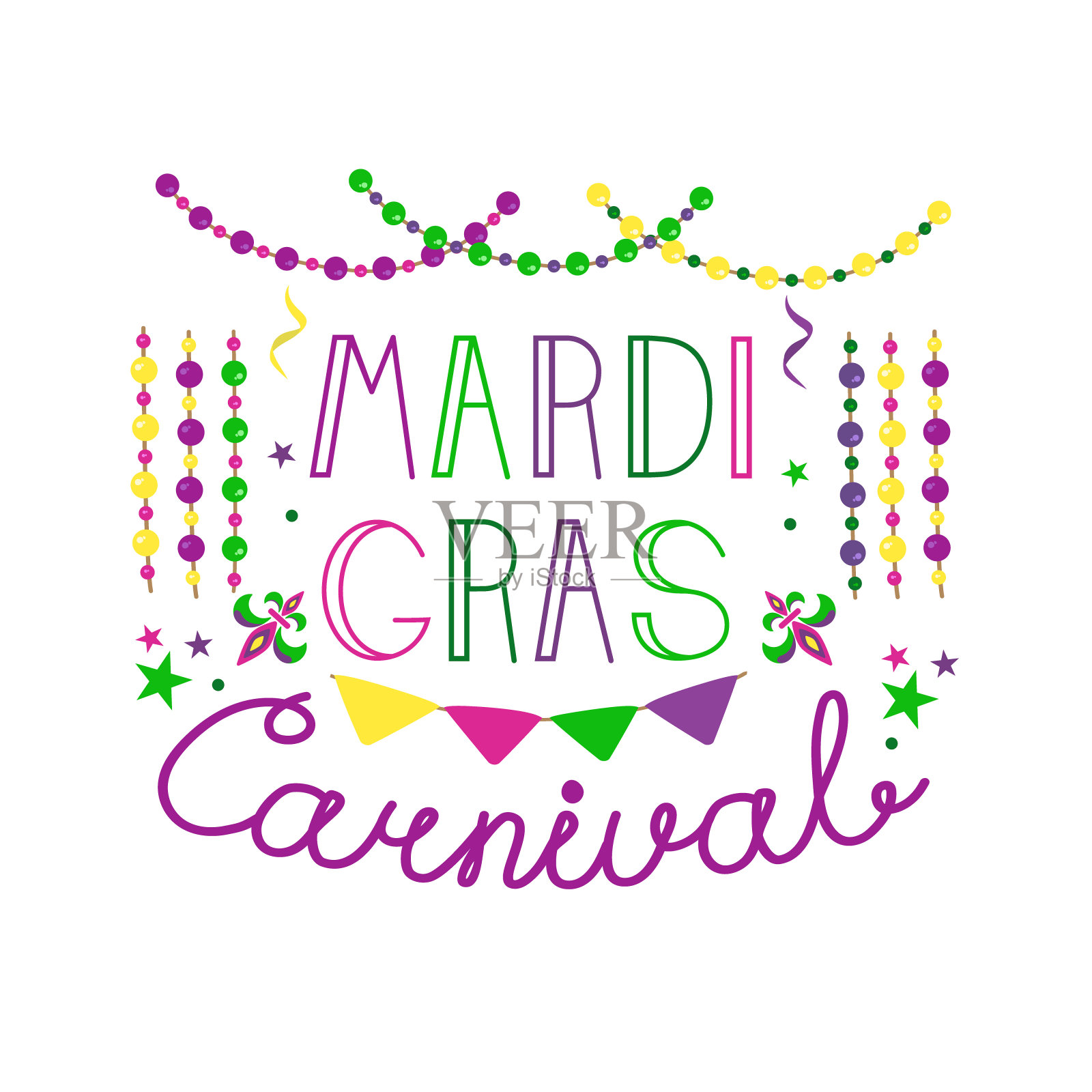 矢量彩色字母的狂欢节。狂欢节派对设计。收集法国传统的狂欢节标志。插画图片素材