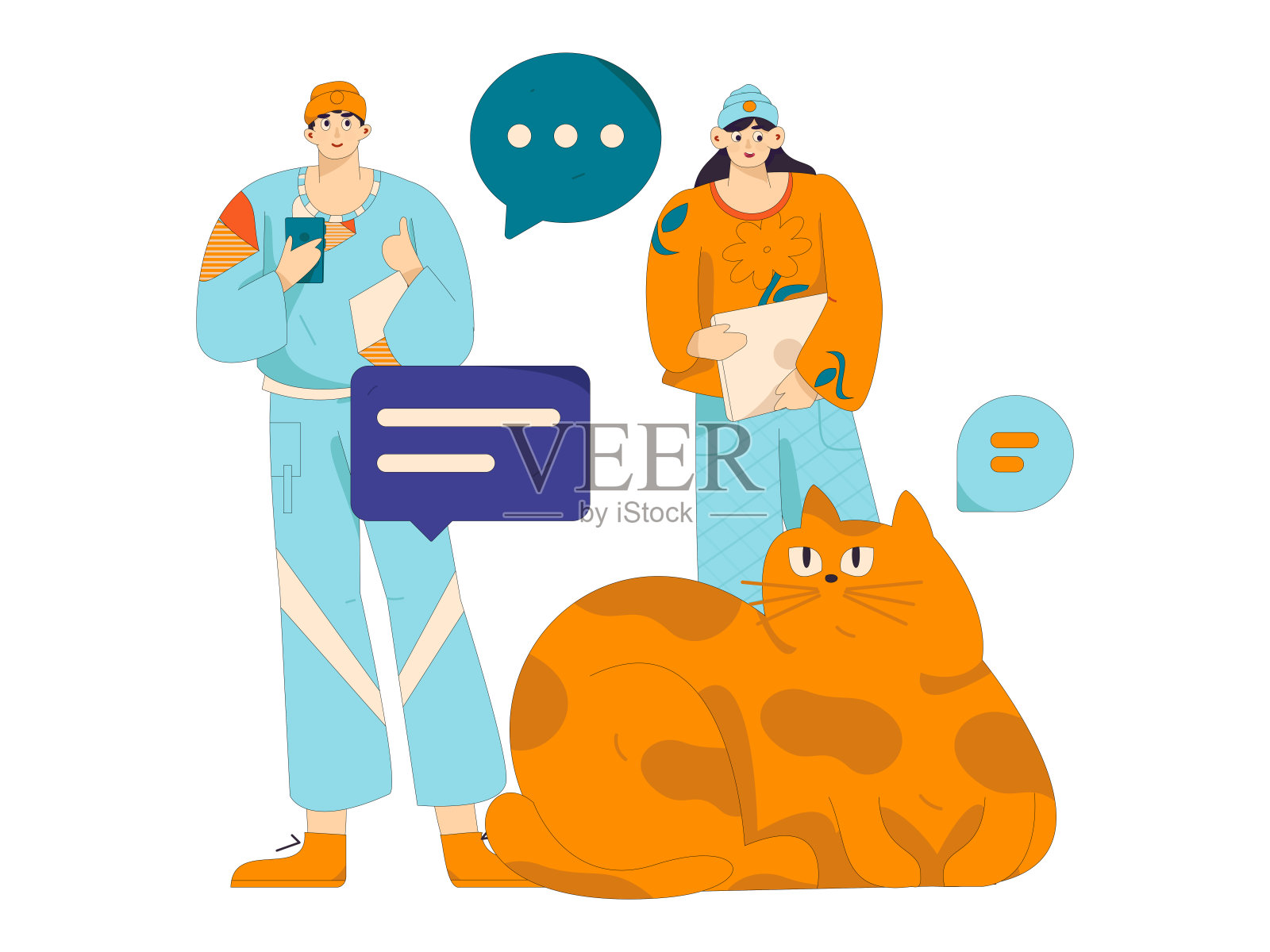 虚拟人物社会交往概念商业平面矢量手绘插画插画图片素材