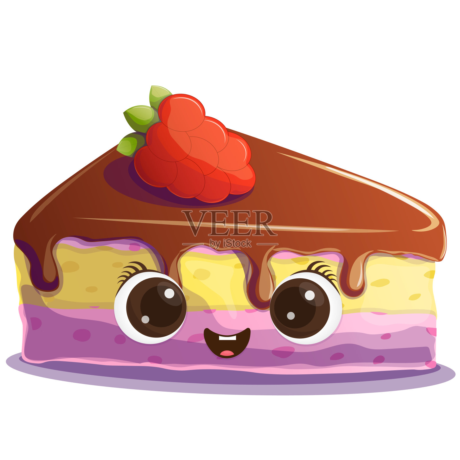 可爱的巧克力和覆盆子蛋糕插画图片素材