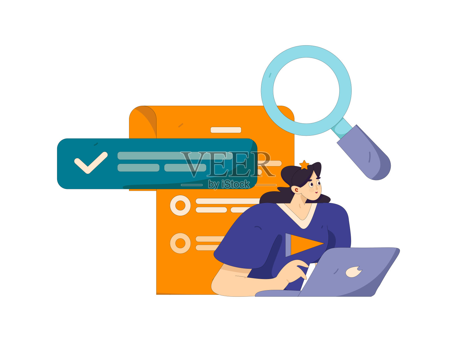 平面矢量插图的业务人员操作的工作场景插画图片素材