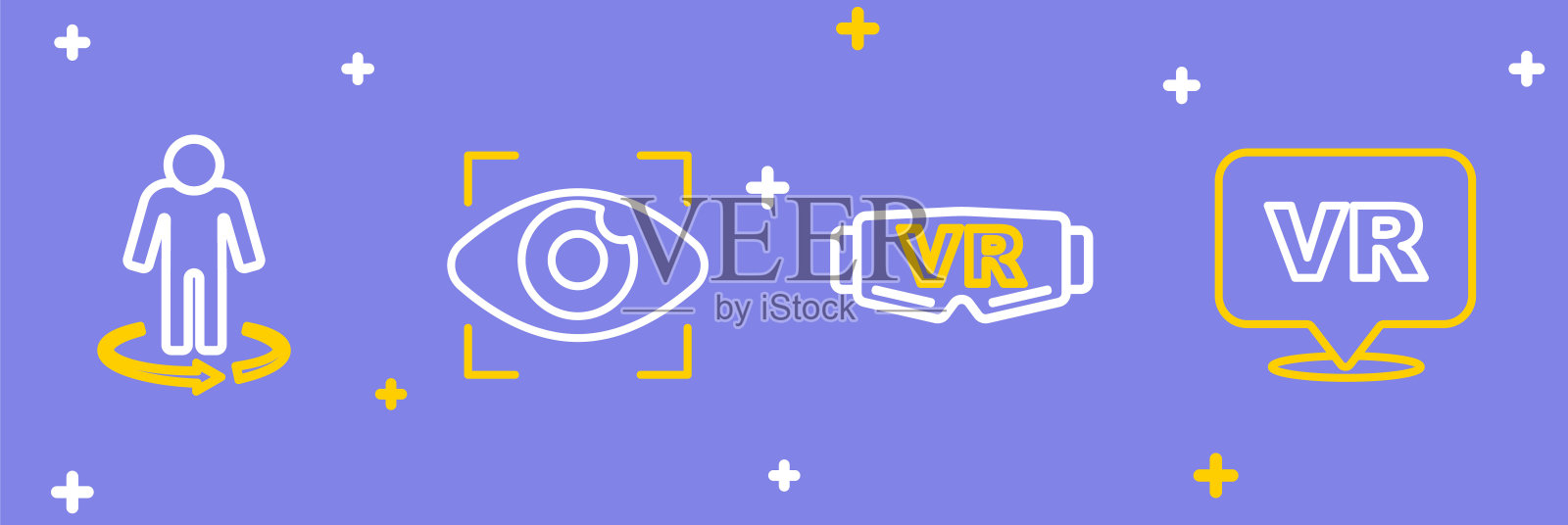 集虚拟现实,眼镜,大哥电子眼和3d建模图标。向量插画图片素材