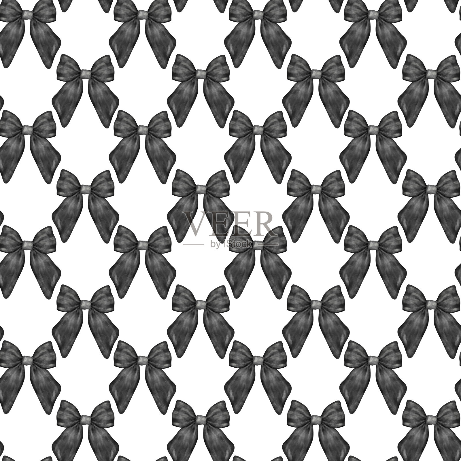 黑色风骚无缝图案彩带蝴蝶结水彩插画图片素材