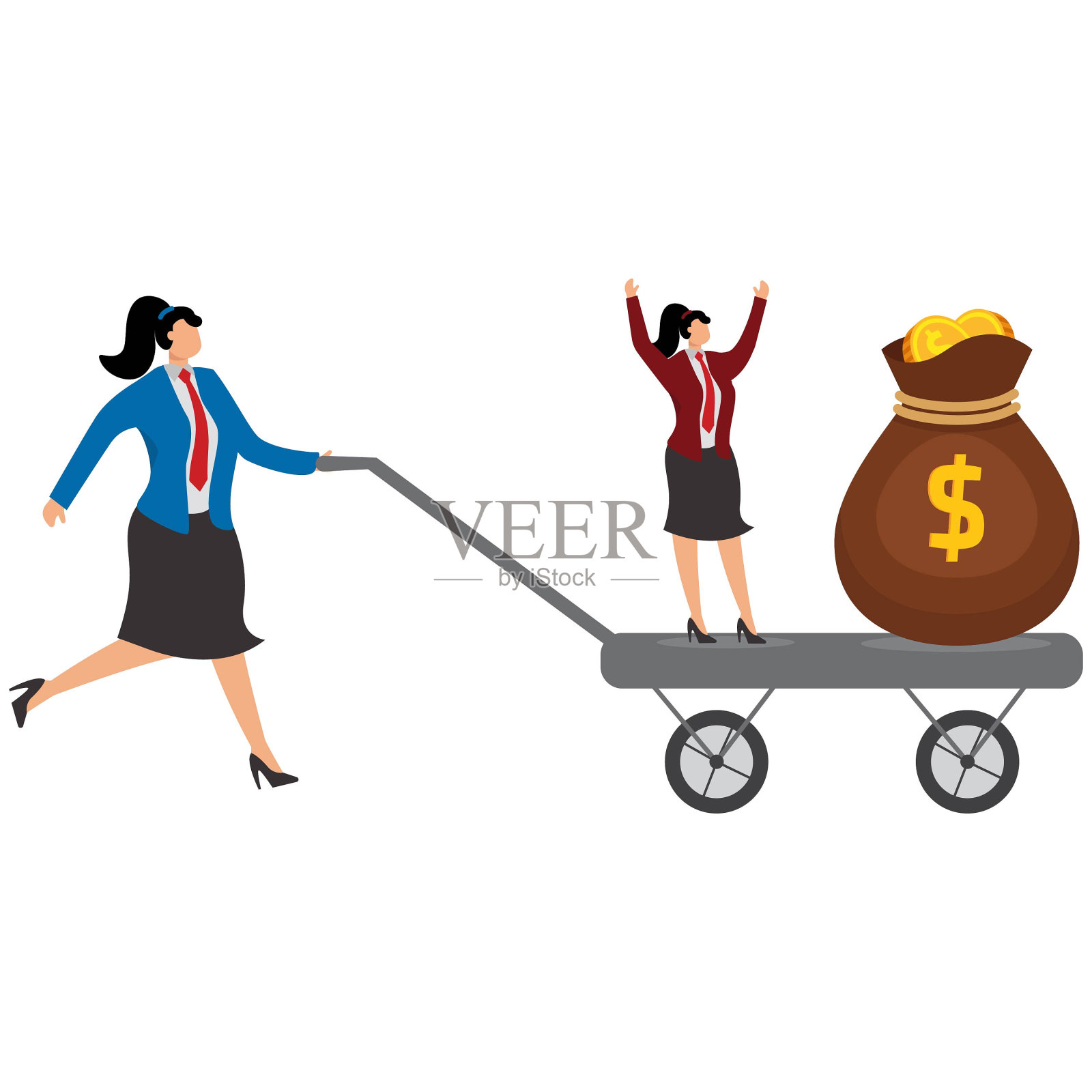 抱负,独轮车,推车,货币,女商人插画图片素材