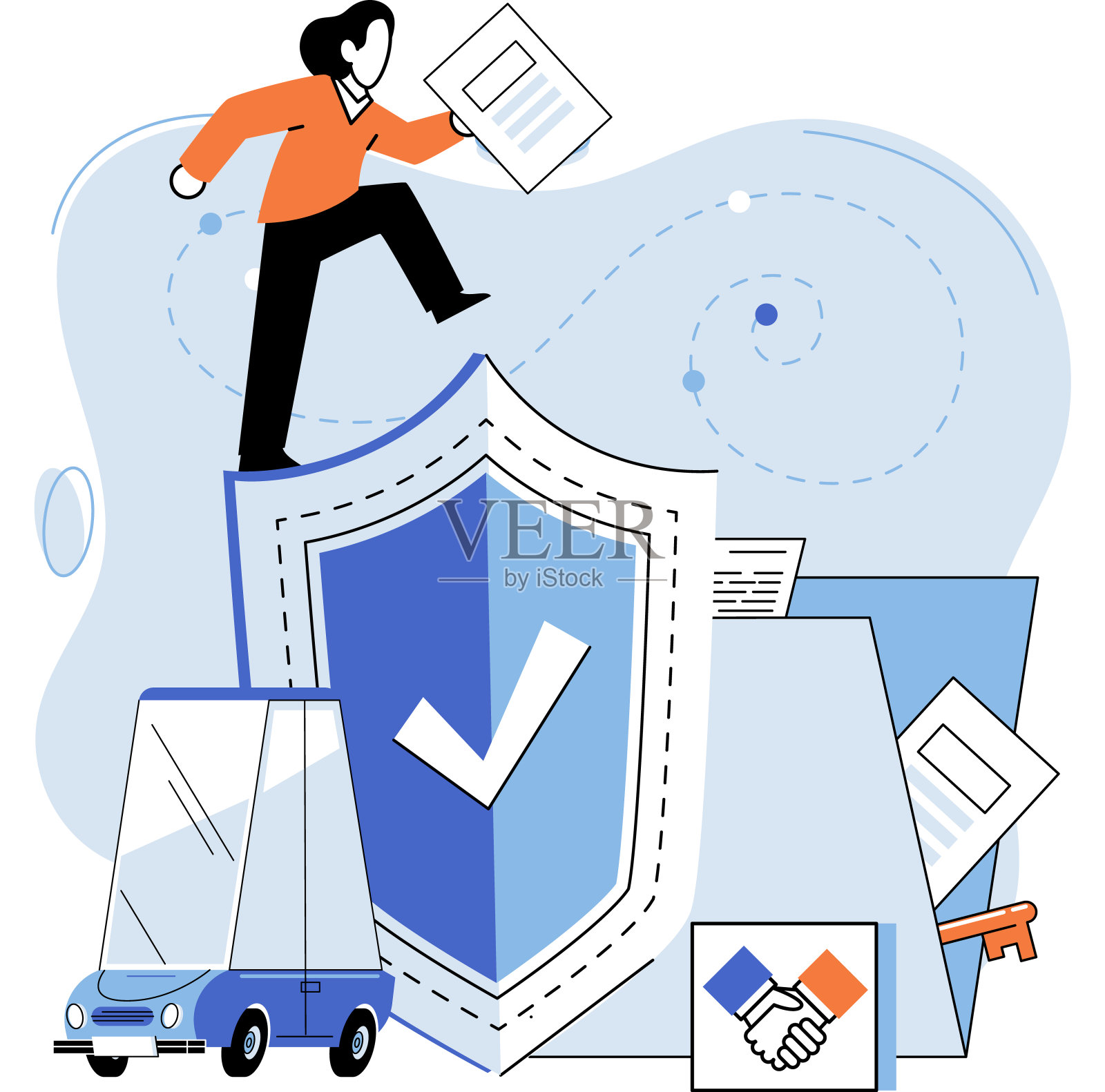 汽车、财产、人寿、医疗保险。保障包括从健康到个人物品的一切插画图片素材