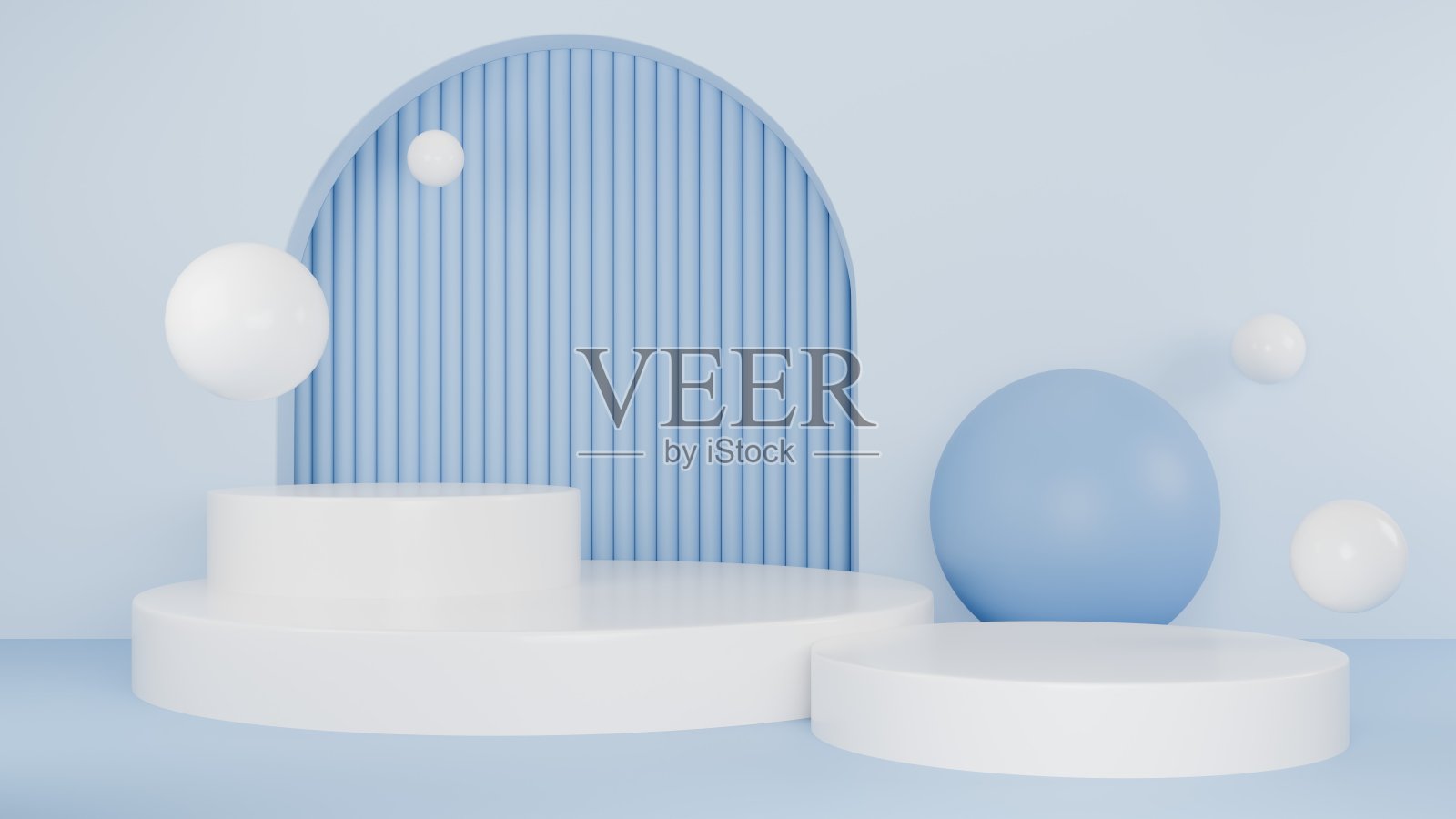 3D渲染柔和的蓝色背景与抽象的水波讲台照片摄影图片