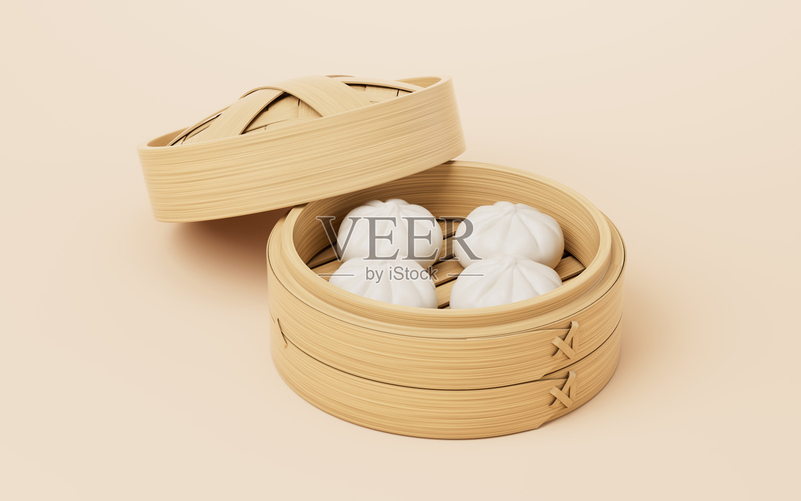 中国食品包子在食品蒸笼,三维渲染。照片摄影图片