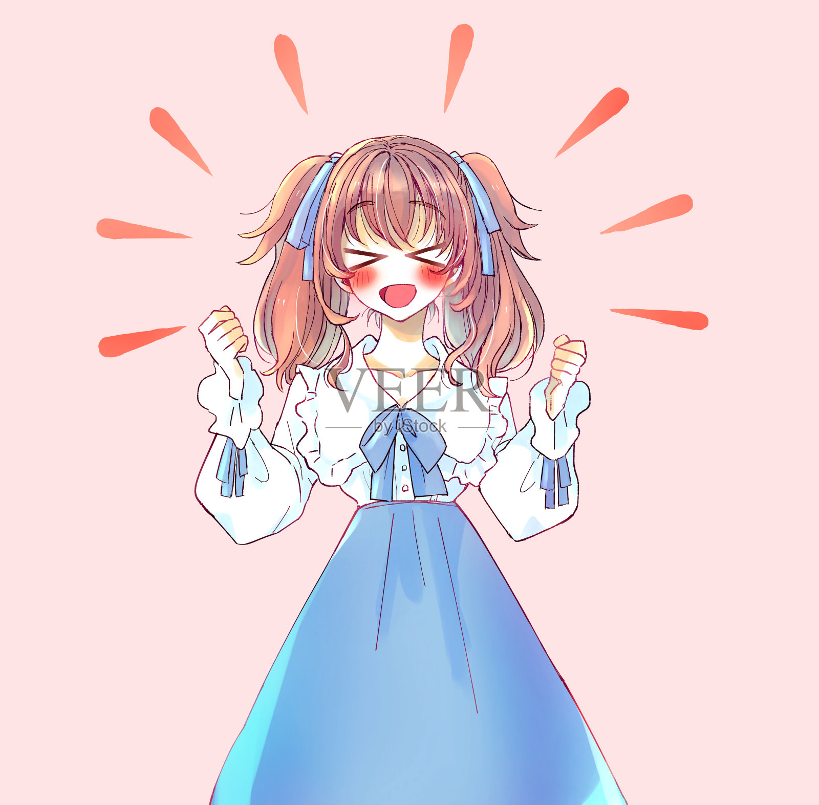 穿着洛丽塔服装的兴奋女人插画图片素材