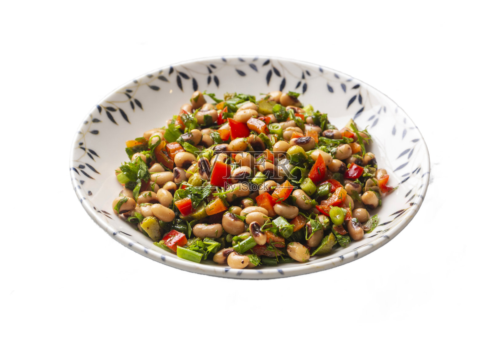 传统美味的土耳其美食;干黑眼豌豆沙拉(土耳其名称;Kuru borulce salatasi)照片摄影图片