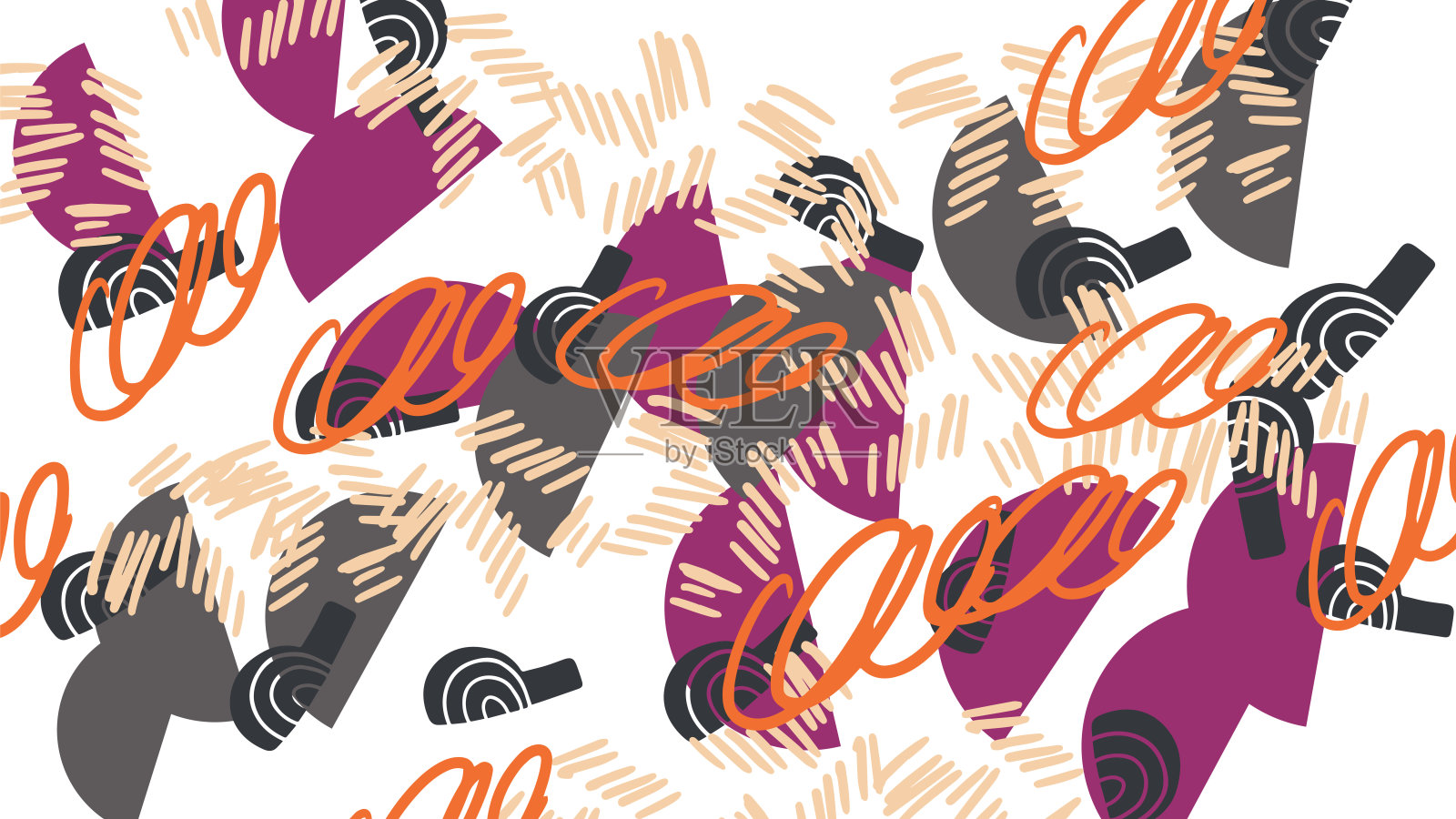 幻想凌乱的手绘涂鸦几何形状卡。插画图片素材