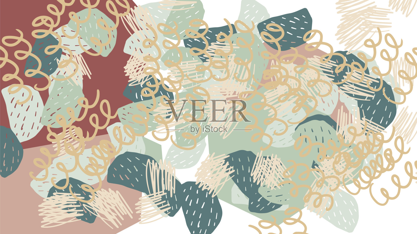 幻想凌乱的手绘涂鸦几何形状卡。插画图片素材