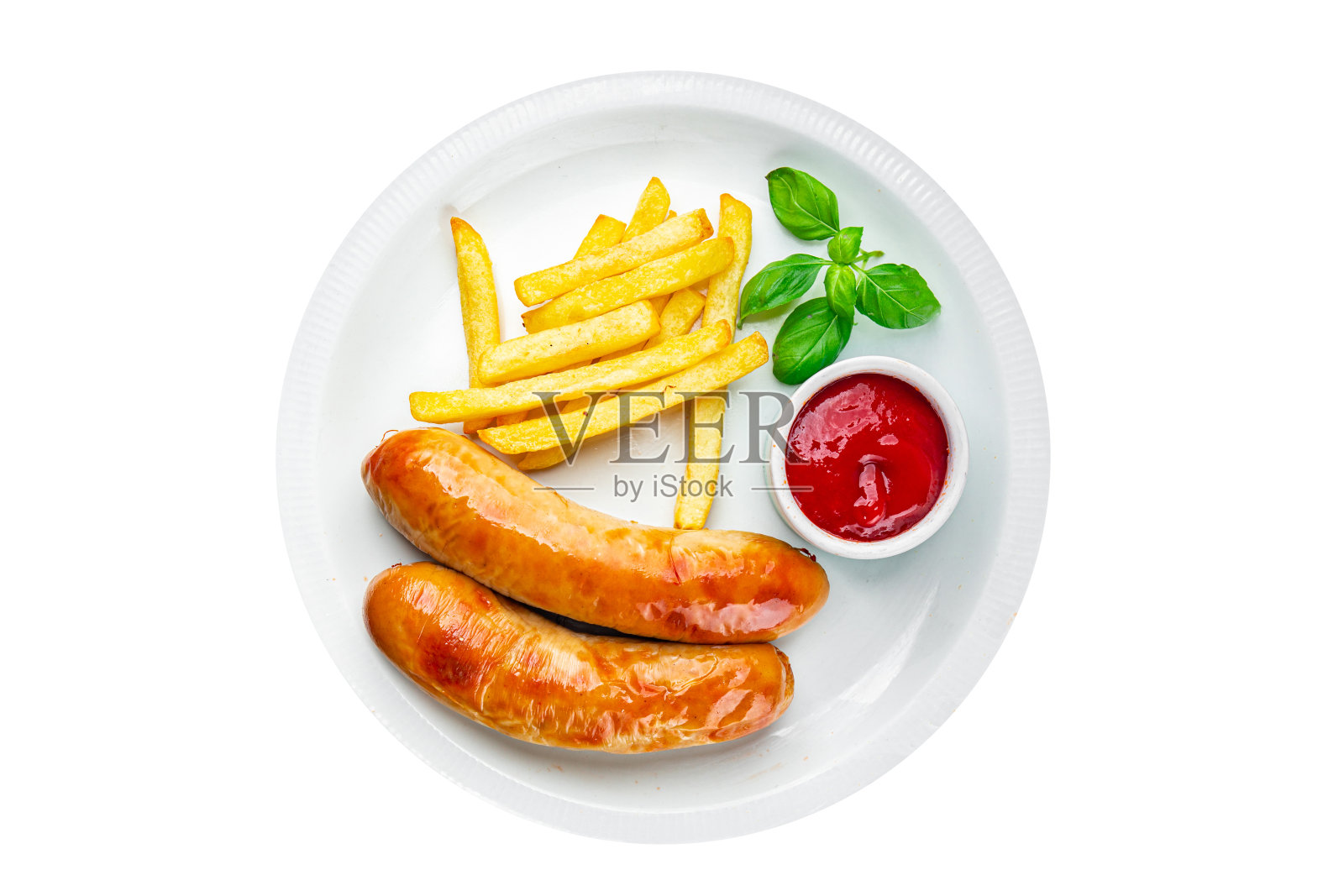 炸香肠和炸薯条,快餐,肉和土豆,美味新鲜的食物,烹饪,开胃餐食品照片摄影图片